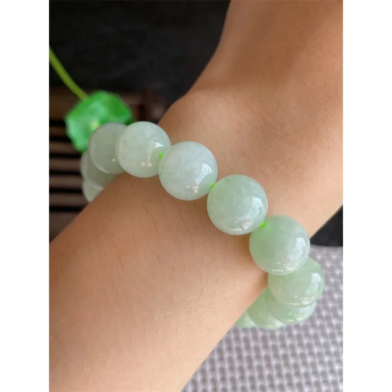 Myanmar Natural a Jade Bracelet Bead Ice-like Floating Green round Beads 16 Pcs 56.28G