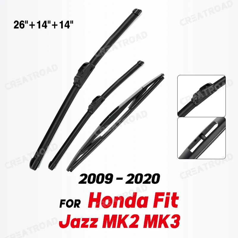 

Wiper Front & Rear Wiper Blades Set Kit For Honda Fit Jazz MK2 MK3 2009 - 2020 Windshield Windscreen Window 26"+14"+14"
