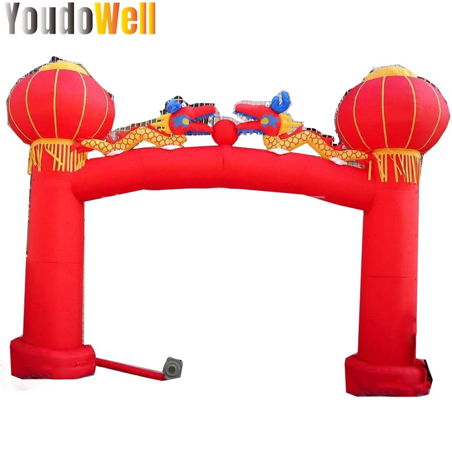 Elastic Chinese Style Red Inflatable Arch with Dragon Design for Business Event Promotion Decoration Entrance Display Use