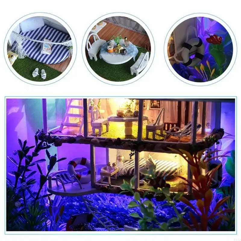 F62d Girl's Geschenk DIY Miniatur Dollhouse Kinder Sammeln Zimmer Luminöses Spielzeug