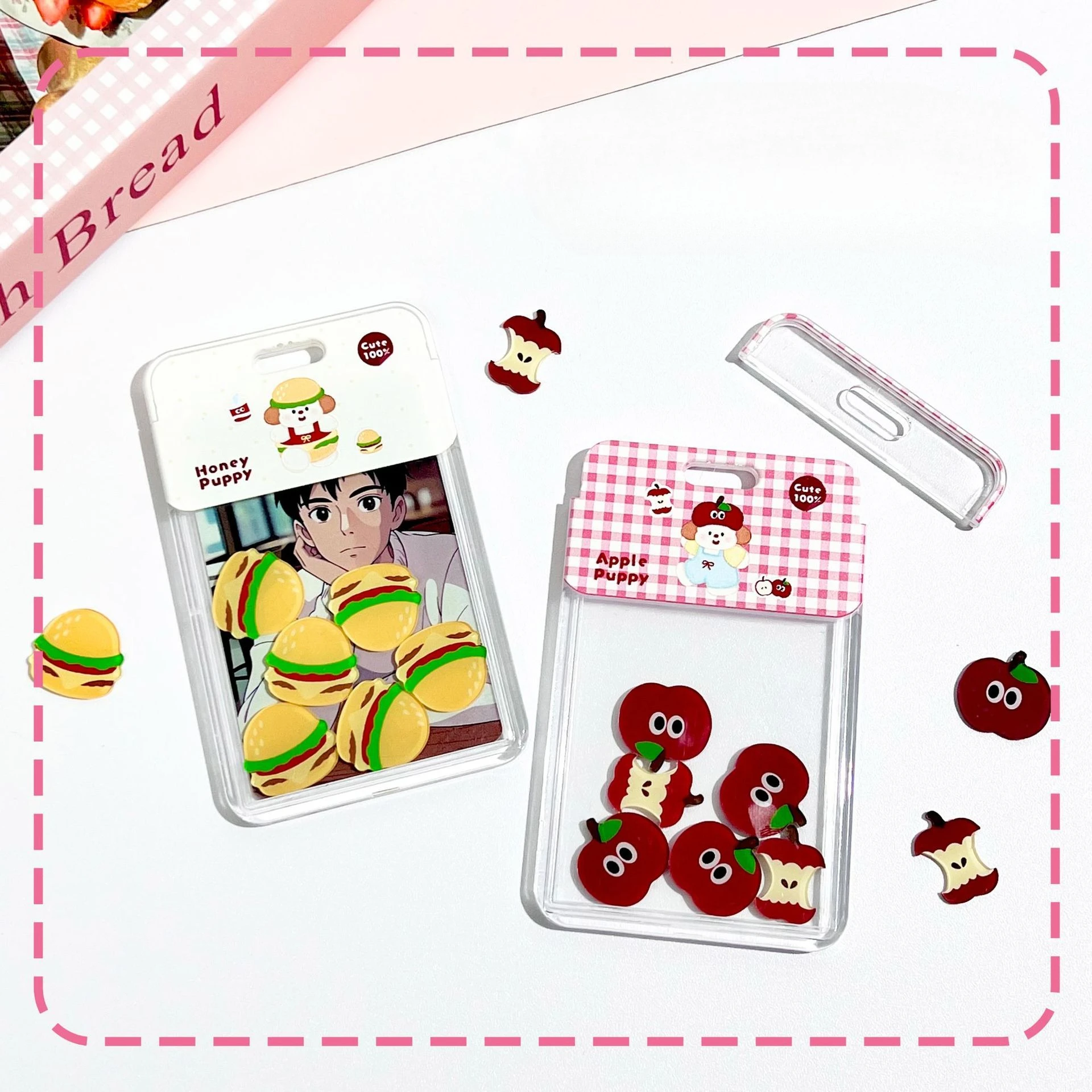 Apple Shaking Card Holder Cartoon Student Badge ID Protector Couple Photo Card Pouch