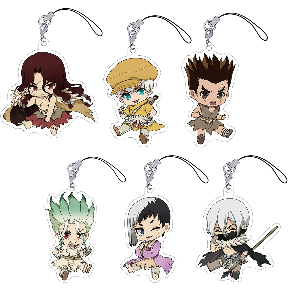 LLavero acrílico de Anime Dr.Stone, modelo de Cosplay, personajes de encanto Senku Tsukasa Taiju Kuromu, accesorios de adorno, colección de productos