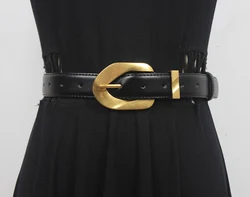 Women's Runway Fashion  Genuine Leather Cummerbunds Female Dress Corsets Waistband Belts Decoration Narrow Belt R2113