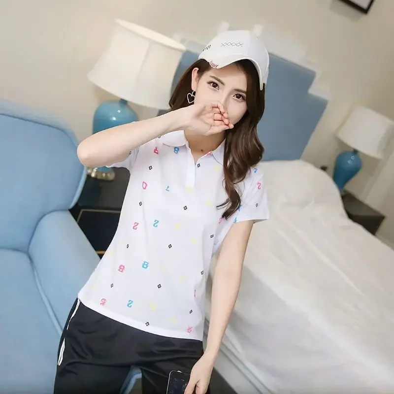 سليم التلبيب تي شيرت الصيف الزي قصيرة الأكمام الطباعة القمصان النسائية الكورية نمط الملابس الأصلية الجديدة عادية كوع تي أنثى