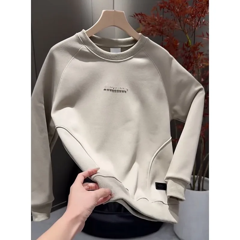 Fashionable Korean Style Men's Long Sleeve round Neck Letter Screen Print Sweatshirt Comfortable Casual Base Shirt Design