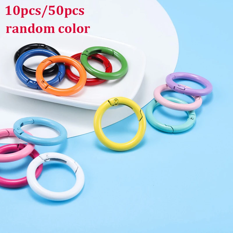 10/50Pcs Spring O Ring Clasp Openable Metal Round Carabiner Hook Keychain Connector DIY Jewelry Dog Chain Buckle