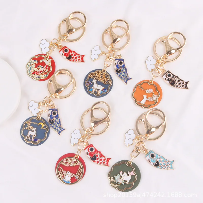 Chinese Style xiangyun Koi Key Chain Fashion Blessing Pendant Japanese Inspired Key Chain Cute Goldfish Magic Key Chain Bag Hang