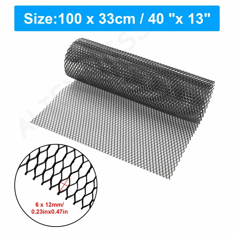 New100cmx33cm Aluminum Alloy Grille Mesh Roll Automotive Grille Insert Bumper Rhombic Hole Black Car Grill Mesh Sheet