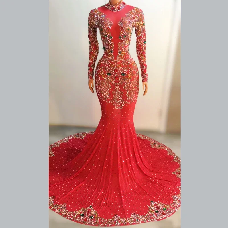 Robe à strass en cristal coloré, 5 couleurs, scintillante, Costumes de célébration d'anniversaire, robe de soirée pour femmes, robe de traînée sur scène, XS5424