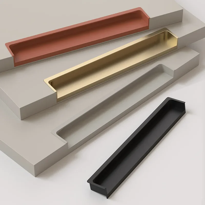 Light Luxury Morandi Same Color Dark Button Handle Skin Texture Slotted Embedded Cabinet Door Handle Drawer Cabinet Door Handle