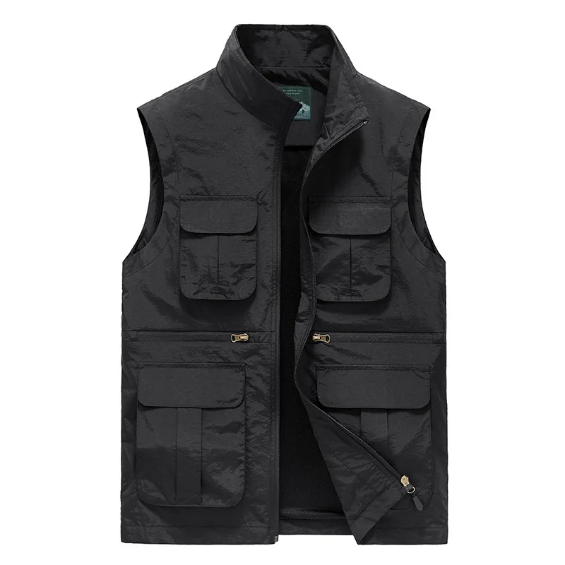 Large Size Men\'s Vest Fishing Hunting Summer Vests Sleeveless Tactical Jackets Work Coats Outdoor Multi Pocket Windproof Jacket