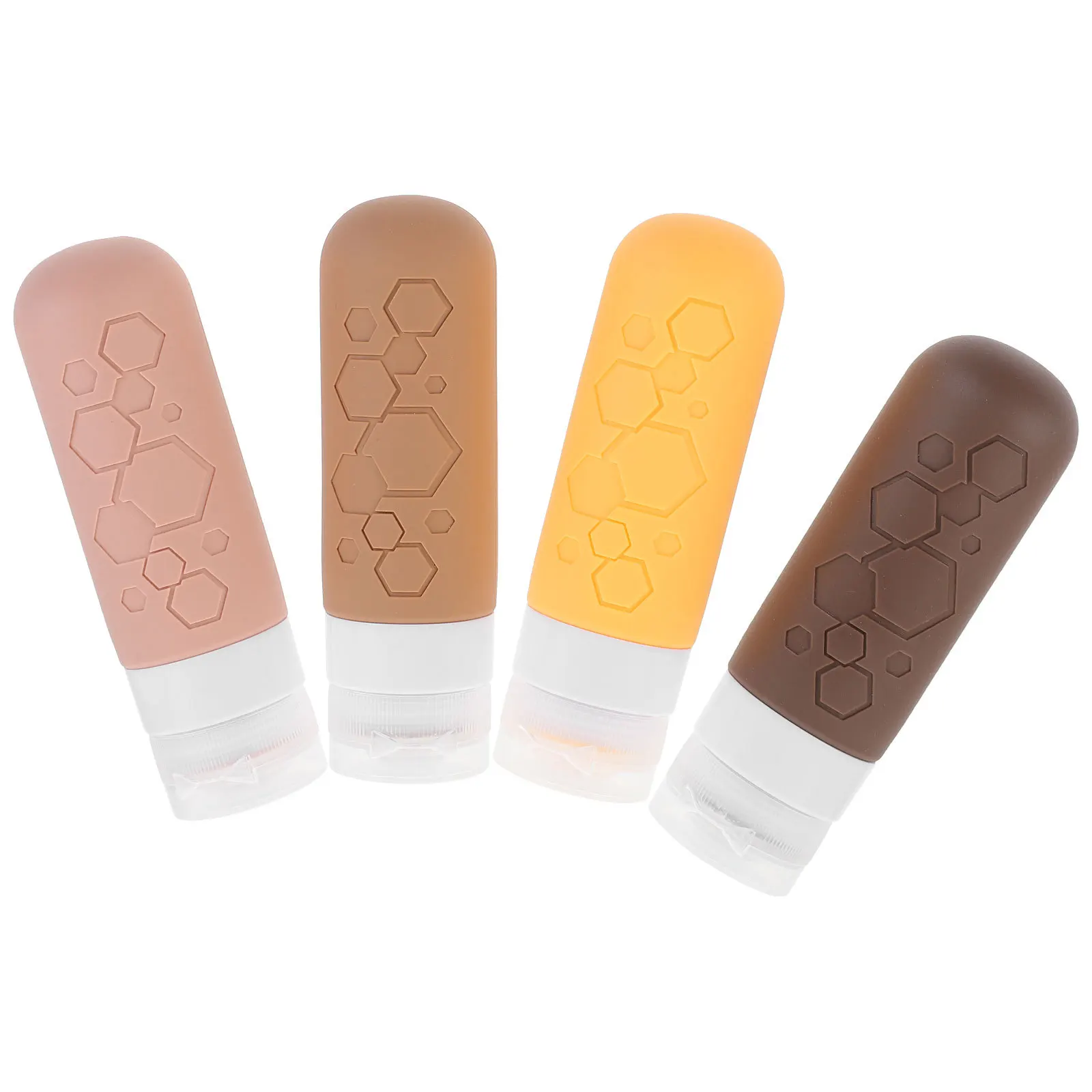 Zestaw 4 silikonowych butelek podróżnych, kompaktowe, wielokrotnego użytku, szczelne pojemniki na kosmetyki, puste butelki na balsam, szampon i odżywkę do włosów.