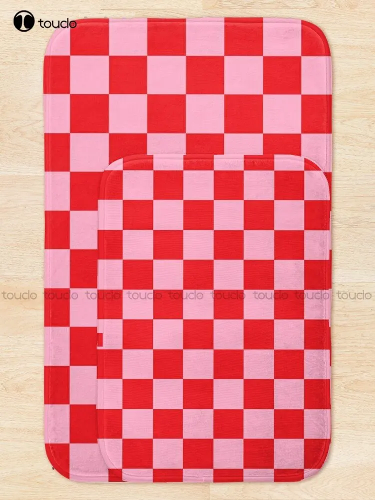 Checkered Pink And Red Bath Mat Anime Bathmat