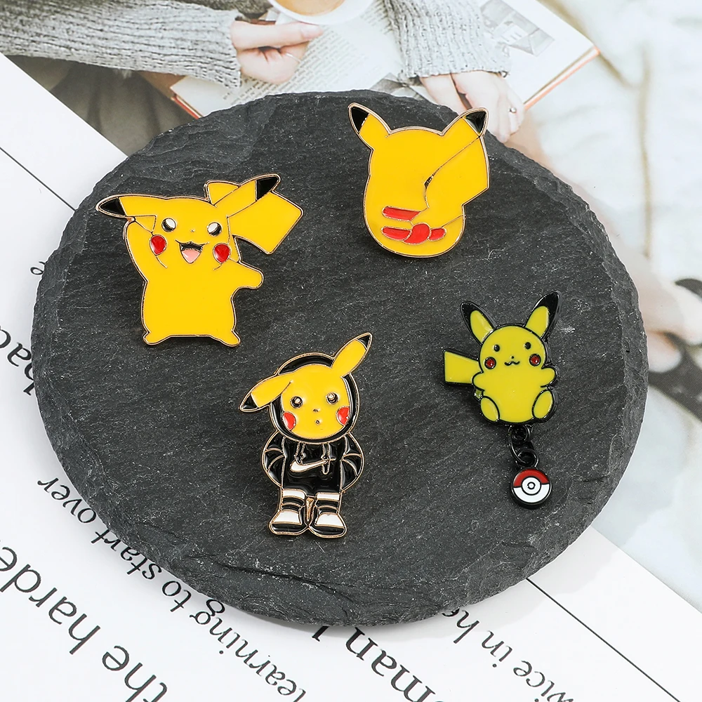 4 pcs Hoodie Pikachu Brooch Fashion Elf Ball Mouse Hello Enamel Lapel Pin Metal Badge Backpack Clothing Jewelry