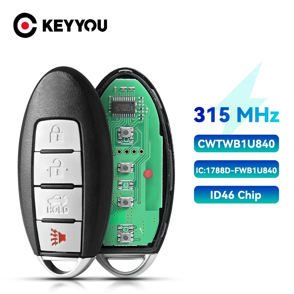 Karta KEYYOU Inteligentny kluczyk zdalnego sterowania do Nissan Versa Sentra Leaf 2013-2019 ID46 315 MHz Zamiennik kluczyka samochodowego CWTWB1U840