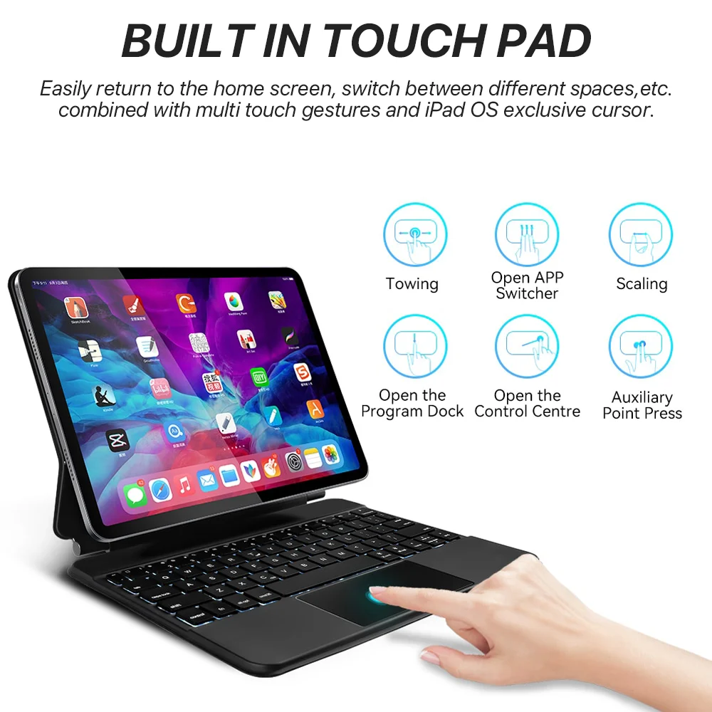 Imagem -02 - Teclado Português Mágico para Ipad Air4 10.9 Pro 11 12.9 10th Gneration Suporte Magnético Backlight Teclado Bluetooth para Ipad Acessórios