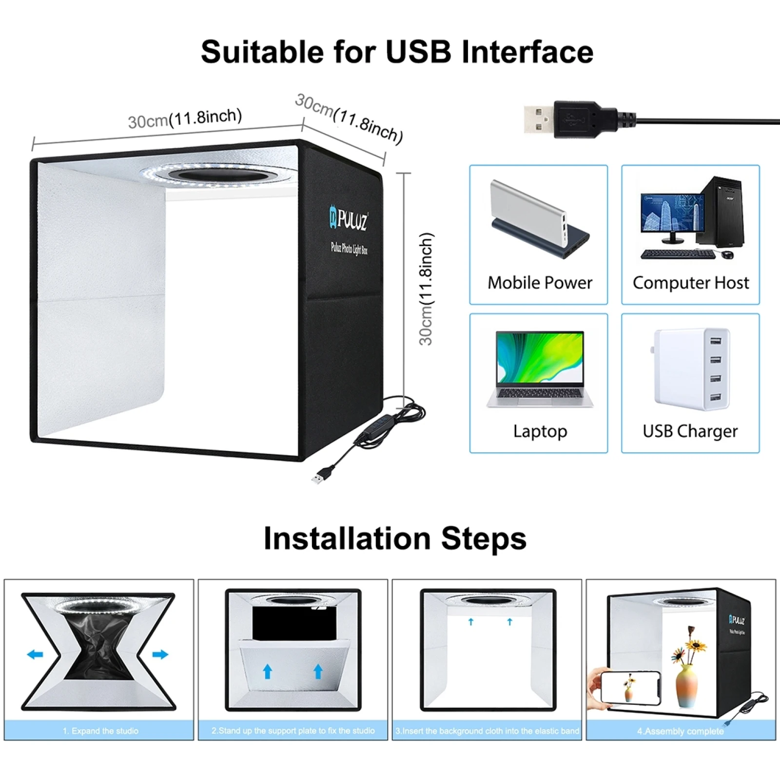 PULUZ 25/30/40cm Photo Studio Light Box,Foldable Photography Studio Lightbox Shooting Tent Box Kit 6/12 Color Background Softbox