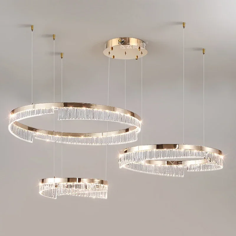 Moderne Luxus-Stil Led Kronleuchter für Wohnzimmer Schlafzimmer Esszimmer Blass Gold Glanz Lampe Runde Ring Design Pendelleuchte