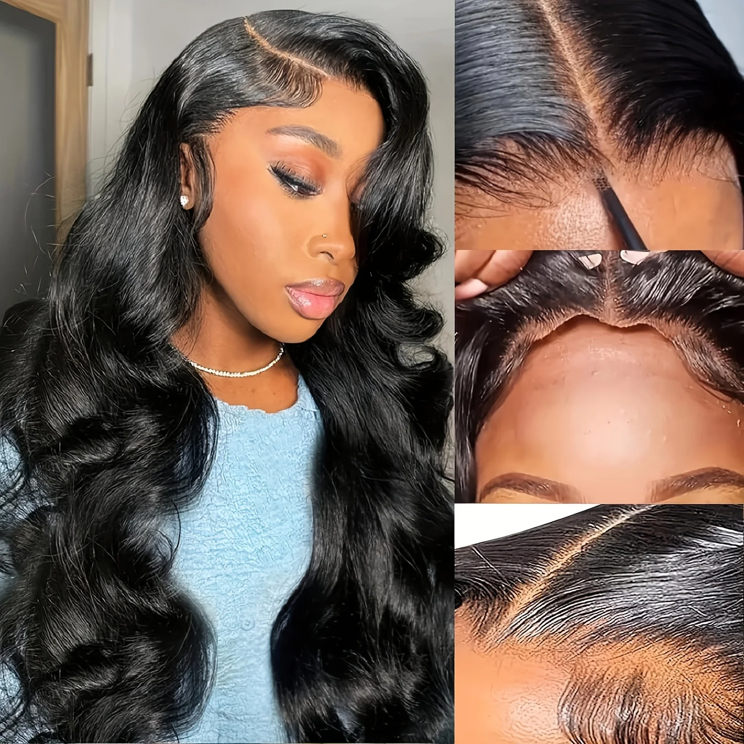 باروكة من شعر طبيعي بدون صمغ 13 × 6 من Bye Bye Knots - 10 أمبير بدانتيل أمامي عالي الدقة مقطوع مسبقًا ومقطع مسبقًا 200 كثافة شعر مستعار مموج للنساء #4