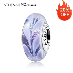 ATHENAIE Murano Glass Beads 925 Sterling Silver Hawaiian Charms Leaf Bead for Women Charm Bracelet Bangle DIY Bead Color Purple