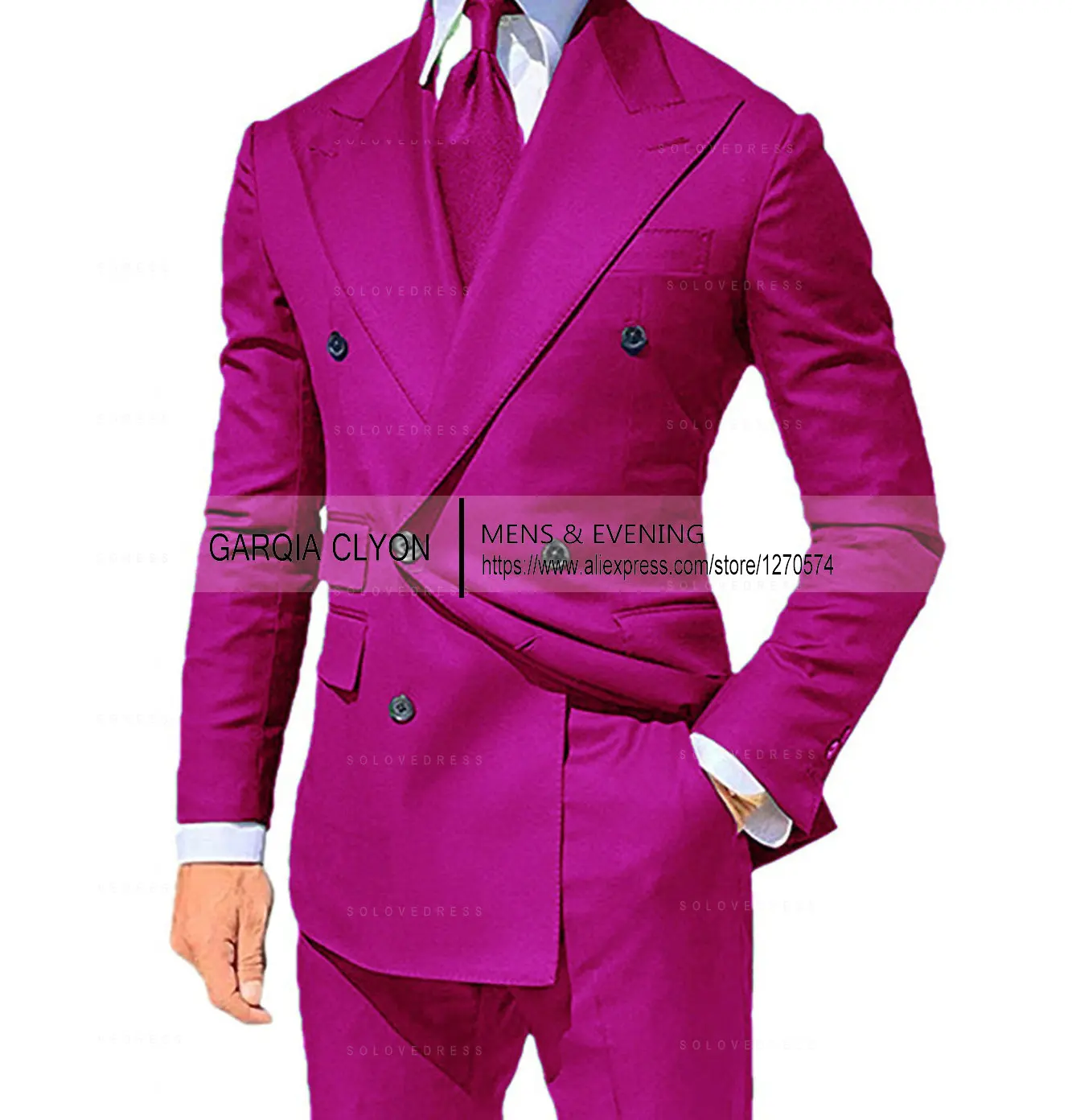 Navy Blue Mans’ Suits Double Breasted Jacket Pants Set Costume Homme Formal Slim Fit Tuxedo Groom 2-Piece Wedding Peaked Lapel