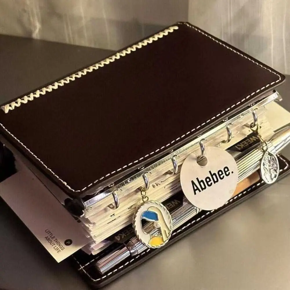 Retro Brown PU Leather A7 Loose-leaf Notebook Portable Travel Journal Students Diary Book DIY Scrapbook Notepad