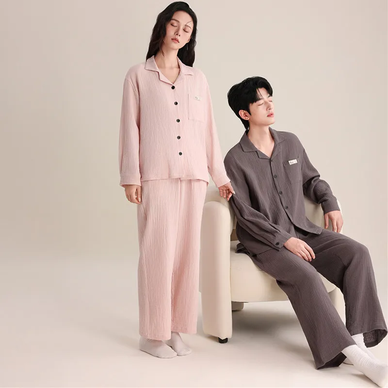 

Женские пижамы из 100% хлопка, одежда для сна с длинными рукавами для сна, женский пижамный комплект, мужская домашняя одежда, весенне-осенний костюм для сна