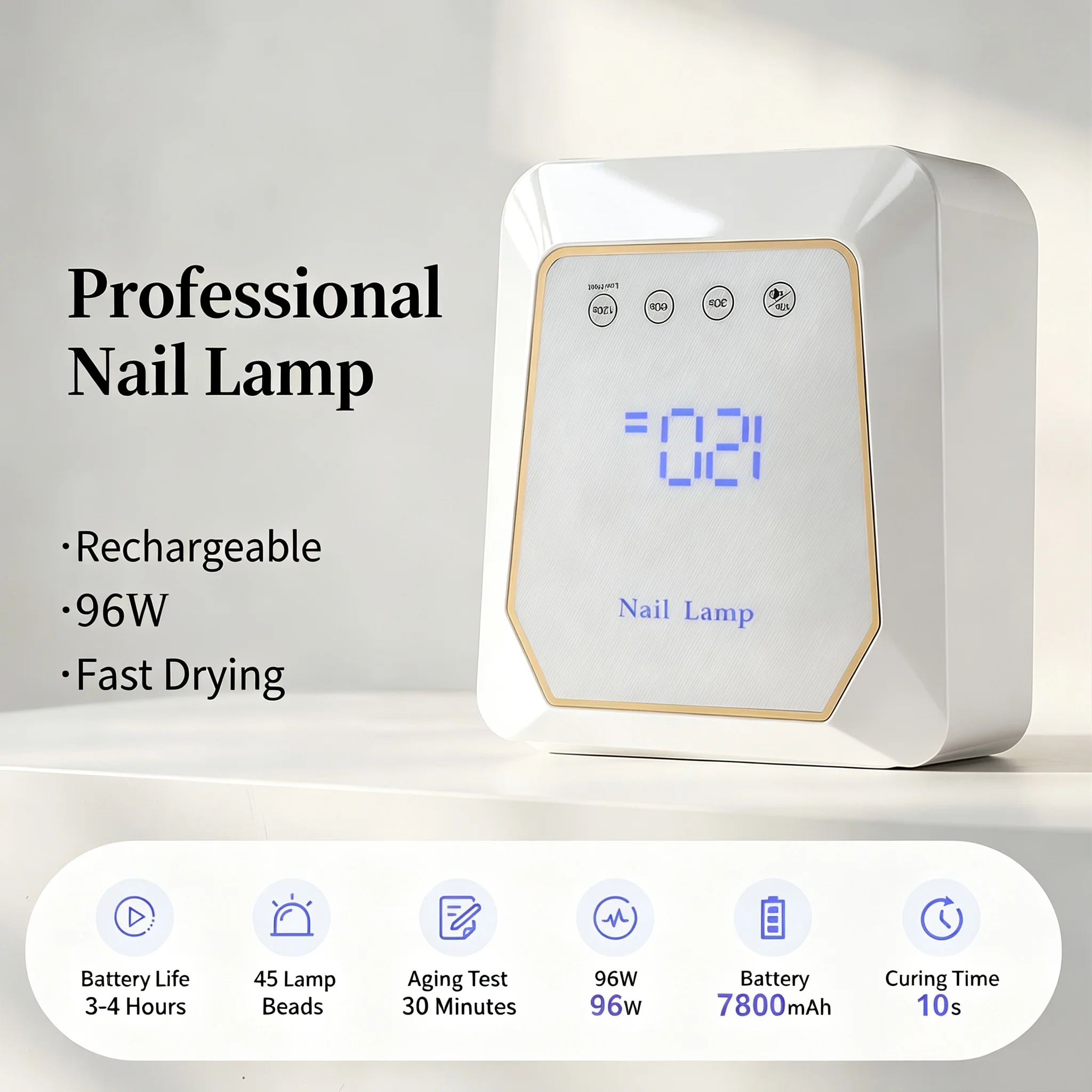 Rechargeable 96W Cordless UV LED Nail Lamp Fast Dry Gel Polish Curing Light Professional Salon Manicure Pedicure Tool
