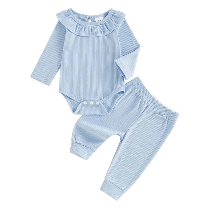 

Newborn Baby Girl Outfits Solid Color Rib Long Sleeve Top Elastic Waist Pant Cute Infant Baby Girl Clothes 2Pcs