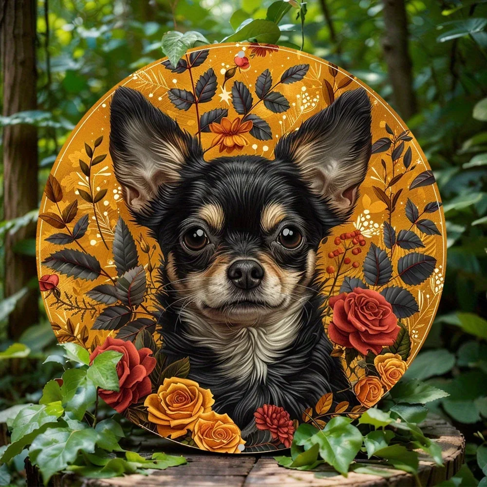 

Round Metal Wall Art Decor, Chihuahua Card Theme, Aluminum Flat Sign, Office, Home, Door Sign, Outdoor, Indoor Decoration