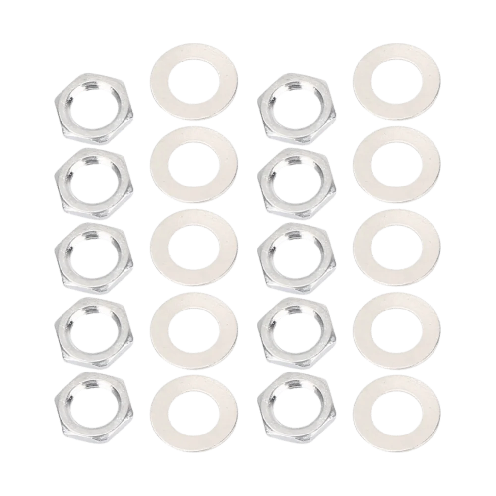 10 Sets Metal Jack Nut Silver Washers Included Guitar Output Jack Nut Potentiometer Hex Nut Guitar Replacement Parts