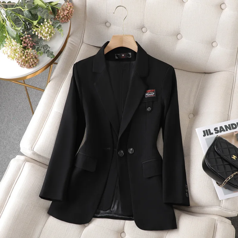 Tesco Solid Suit Blazer For Women Long Sleeve Notch Lapels Formal Jacket For Office Ladies Fashion Casual Women's Top Coat