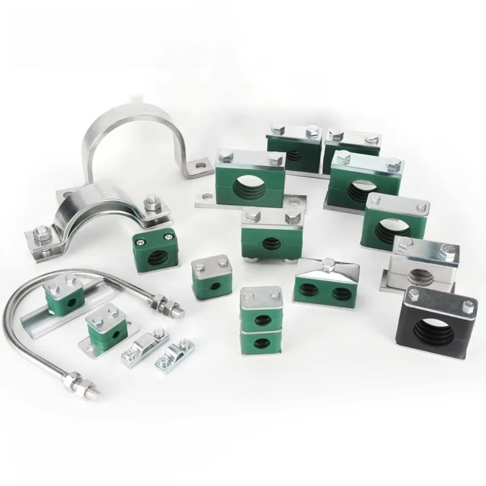 5PCS Lightweight Double-hole Pipe Clamp,Galvanized Welded Base Plate,Marine Hydraulic Pipe Clamp,Double-joint Fixed Pipe Clamp