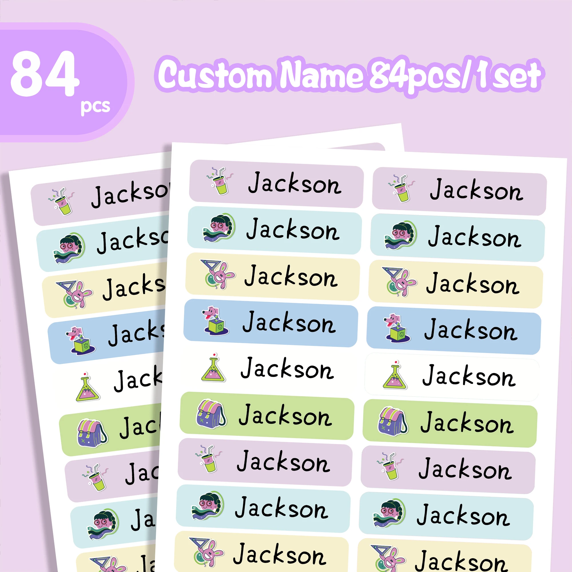 84/126pcs kids Stickers Personalized Tag Personalized Label Custom Patches For School Lunch Boxes & Office Supplies, Water