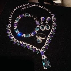 2023 Women Uruguay amethyst Tassel Gem Necklace Plated 18K Gold Aqua Blue Large Carat Zircon Earrings Bracelet