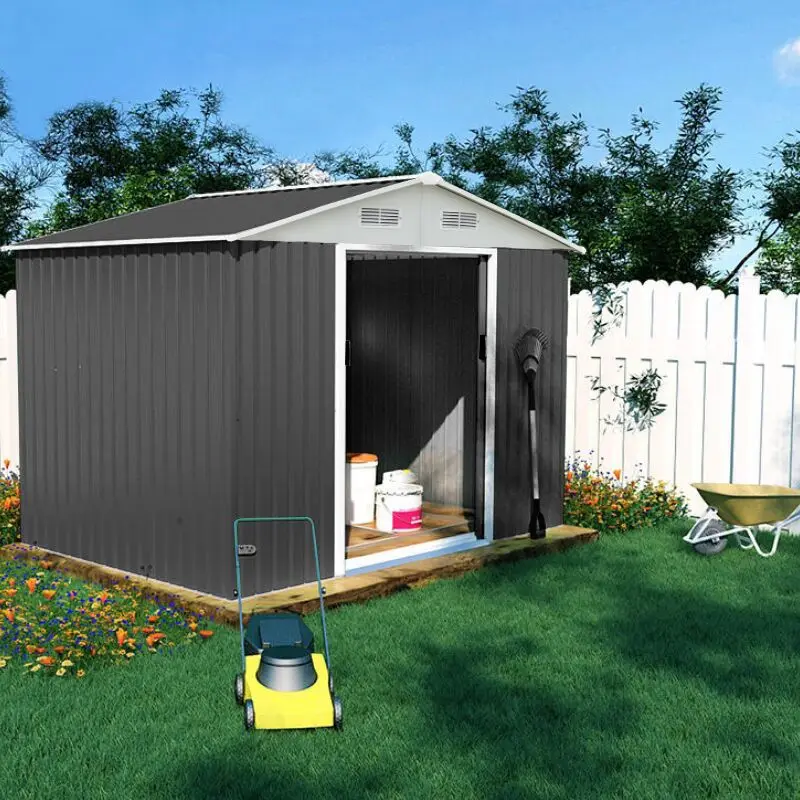 

8FT x 7FT Outdoor Storage Shed Waterproof Metal Tool Waterproof Shed with Lockable Sliding Door and Air Vents Metal Storage Shed