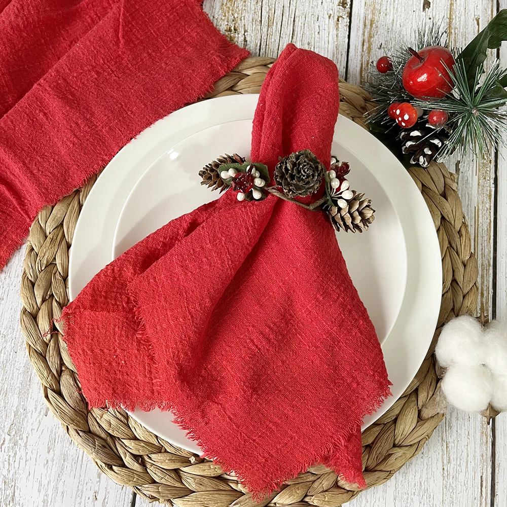 10PCS Christmas Red Napkins 32x32cm Wholesale Gauze Cotton Cloth Napkin Reusable Tea Towel Wedding Party Christmas Table Decor