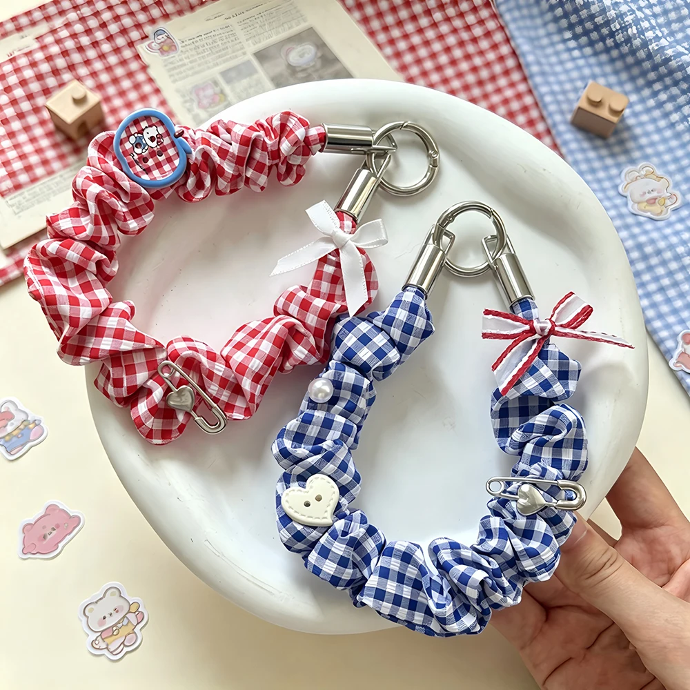 Plaid Fabric Wrist Phone Key Charm, Y2K Sweet Cool Style, Multi-use Accessory for Phone Bag Key, Summer Dopamine Gift