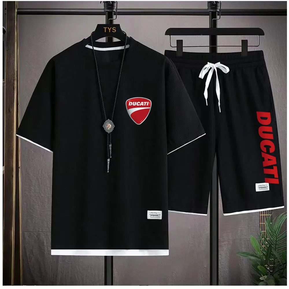 2026 Ducati racing bike brand printed men's sets Summer top short sleeve men's T-shirt + sports shorts jogging men's clothing view 4