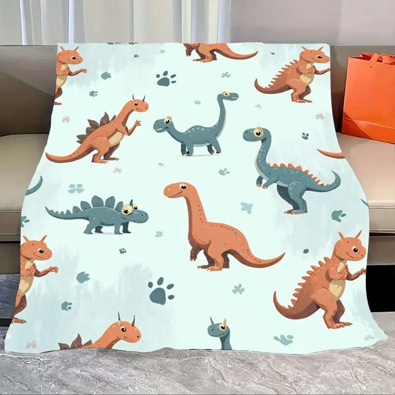 

1pc Flannel Blanket Cute Dinosaur Print Soft Fleece Blanket for Kids Room Decor