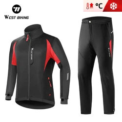 WEST BIKING Men's Winter Cycling Sets Long Sleeve Warm Fleece Reflective Bike Uniform With Pockets Outfit Thermal Sport Gear