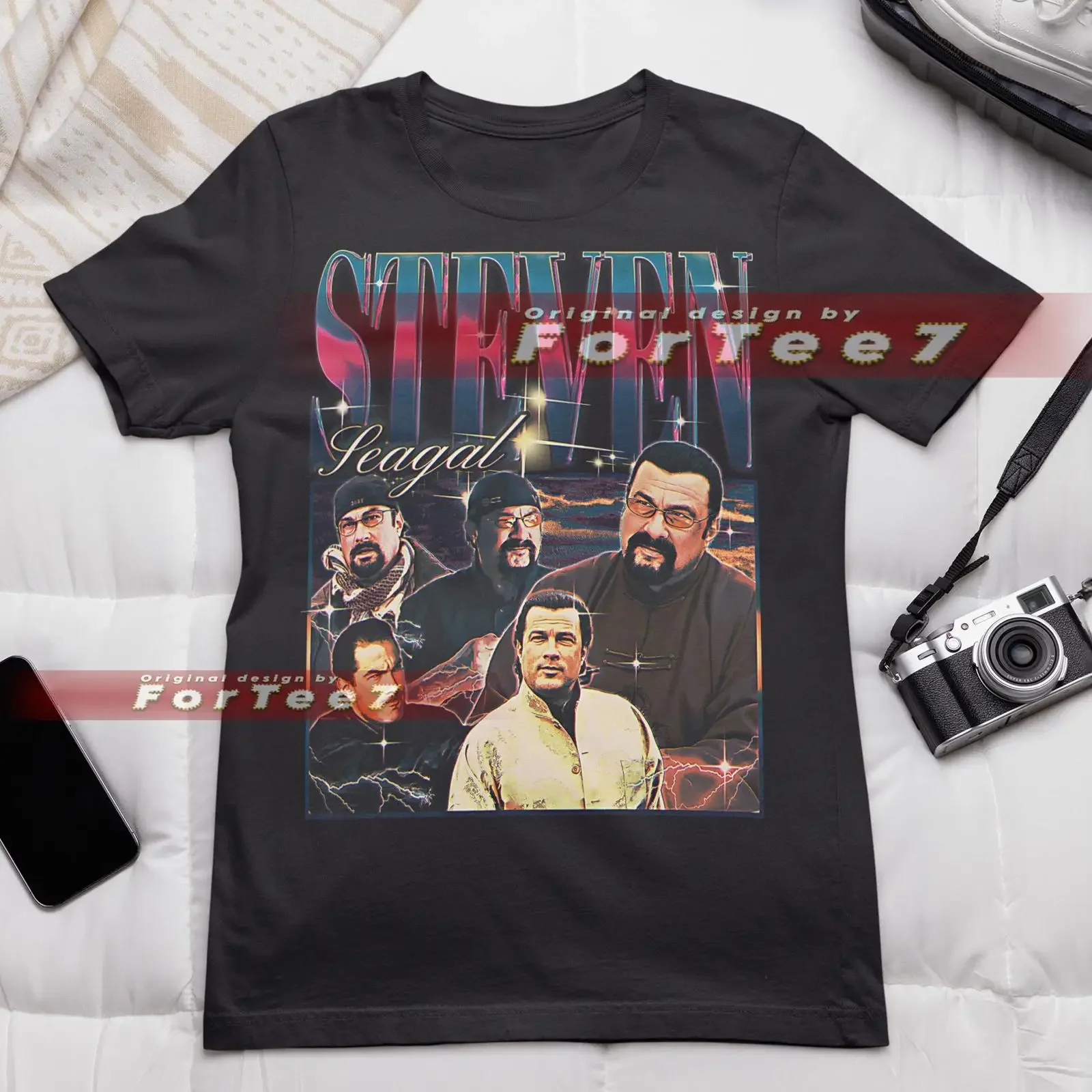 Vintage 90s Steven Seagal Bootleg T shirt Retro Action Movie Star Casual vintage Washed homme Versatile fashion Slightly Soft