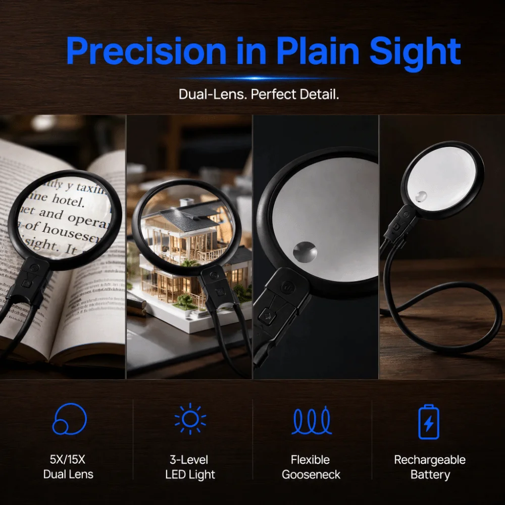 1 set Black LED Magnifying Glass Acrylic Optical Lens Silicone Tube Rechargeable Magnifying Glass 36 LED Lights