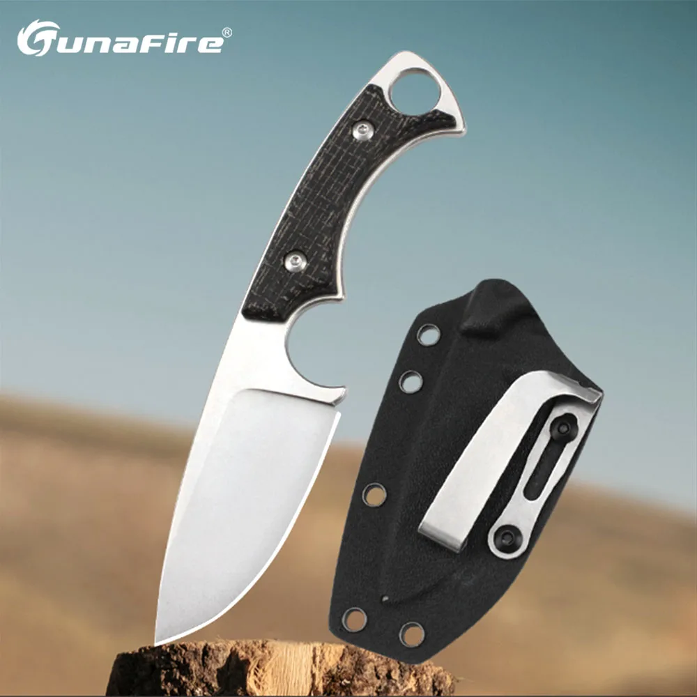 Tunafire Fixed Blade Hunting Knife D2 Steel Tactical Men Camping wilderness Survival Tool High hardness Knives GT0181