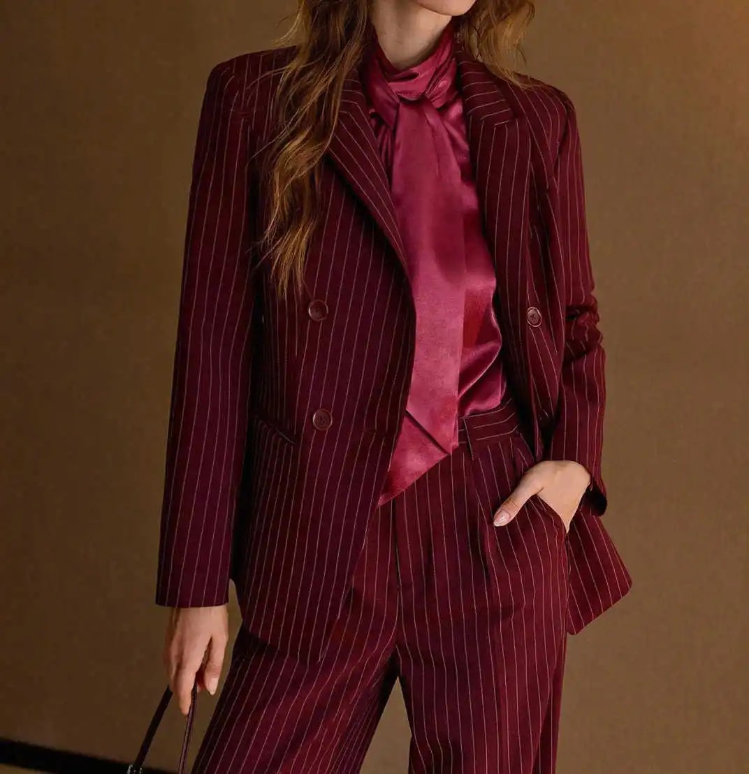 سيدات الأعمال سترة مقلمة 2 قطعة مجموعة بلغت ذروتها التلبيب أم العروس الدعاوى موضة مزدوجة الصدر السراويل دعوى مخصصة #3