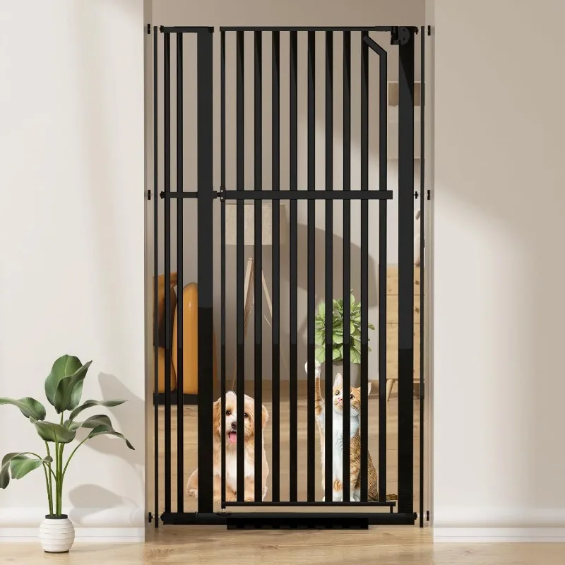 

Домашние сверхвысокие ворота для домашних животных 63 дюйма, ширина 30-37,8 дюйма, регулируемые вентили для собак, монтируемые на давлении, ворота для кошек с автоматическим закрытием для дверного проема, лестницы