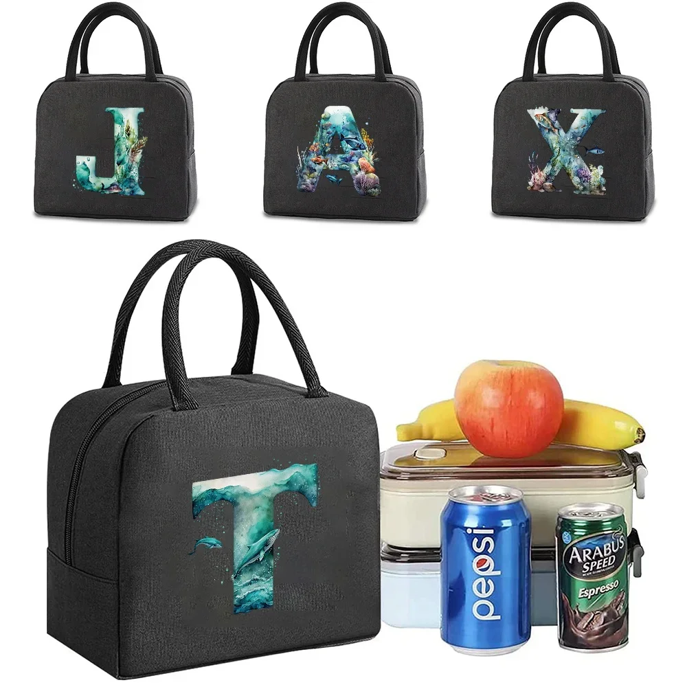 Travel Lunch Box Picnic Insulated Box Portable Lunch Bag Cooler Tote Hangbag Fish Letter Pattern Thermal Food Container