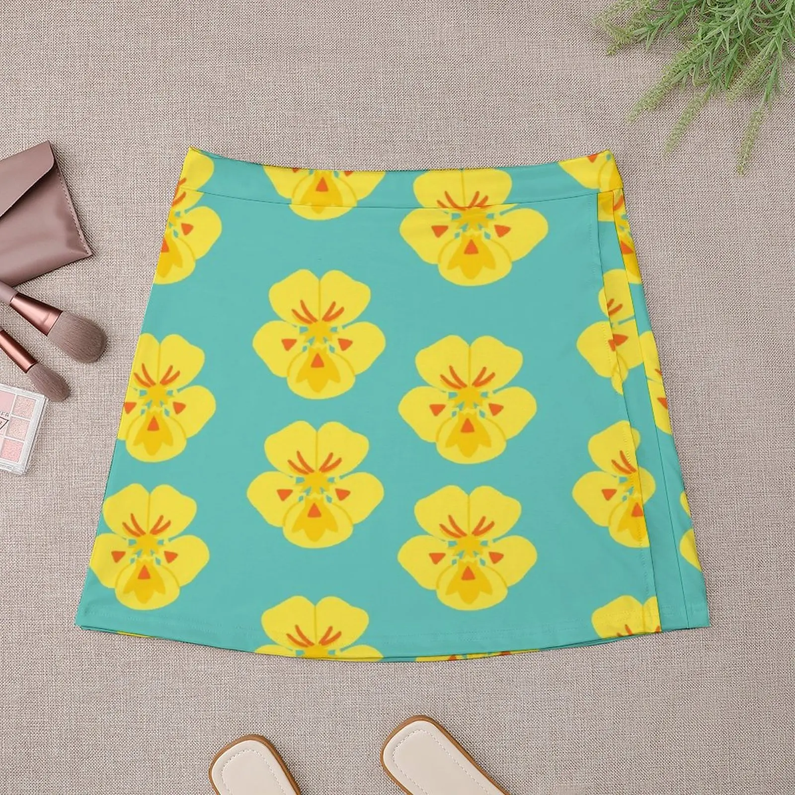 Nasturtiums on Blue Mini Skirt korean ladies summer women's stylish skirts Mini Skirt