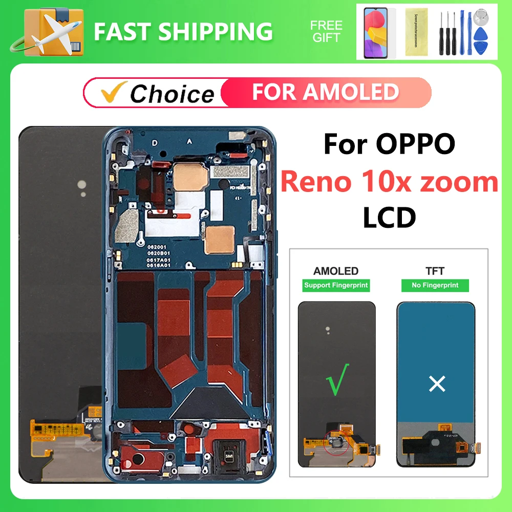 For OPPO AMOLED Reno 10x zoom For Reno10x zoom CPH1919 PCCM00 LCD Display Touch Screen Digitizer Assembly Replacement
