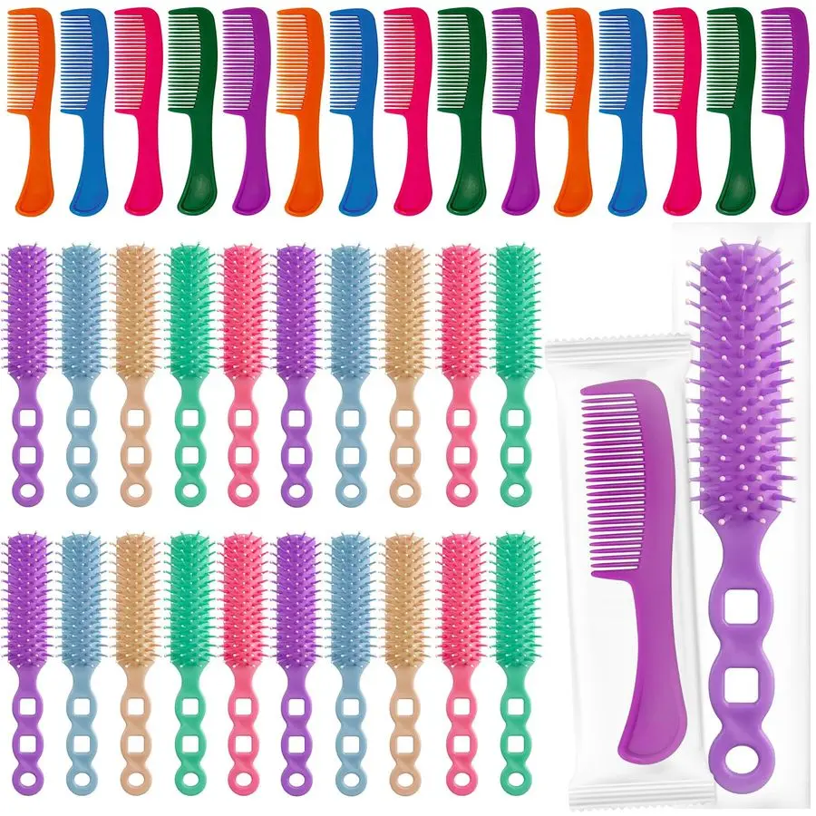 

Brush and Combs Set in Bulk Individually Wrapped Travel Comb Brush Bulk for Women Kids Hotel Homeless Charity, Multicolor100 Pie